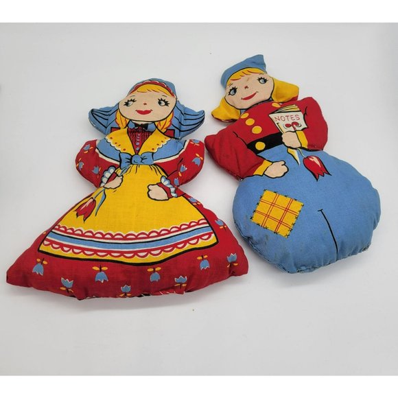 Vintage Pair Cloth Dolls VALTEX Hansel & Gretel Penn. Dutch Boy Girl Cut & Sew - Picture 3 of 13